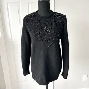 Vintage Tamra Black Wool Angora Blend Beaded Sweater